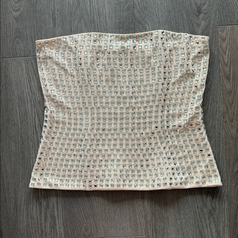 Zara Tan Embellished Strapless Top